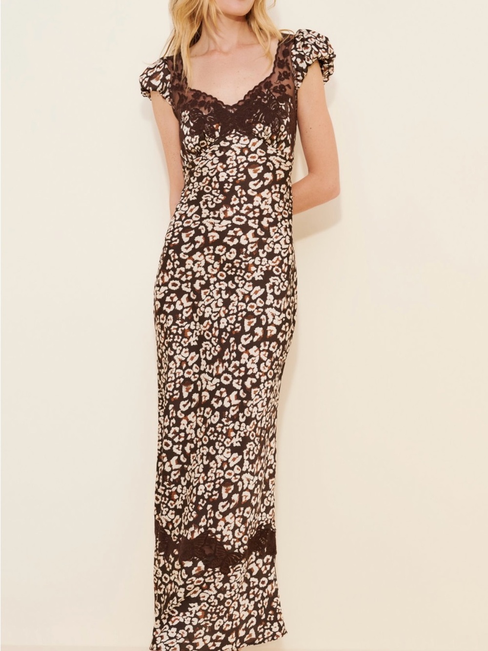 Free People Chocolate Leopard Lace Butterfly Babe Maxi Dress